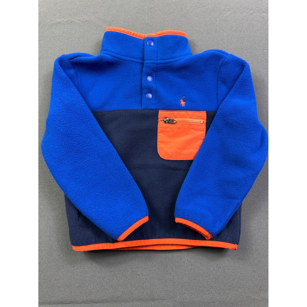 Polo Ralph Lauren Kids Blue Orange Fleece Pullover Snap Mock Neck Size 3TToddler